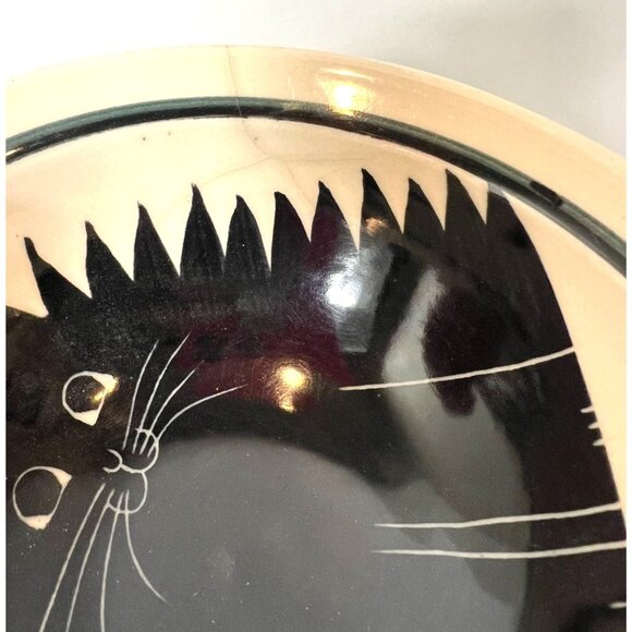 Karen Donleavy Hand Thrown Ceramic Fat Cat Design Bowl Black White 6.5"Dia 2.5"H - Picture 5 of 5